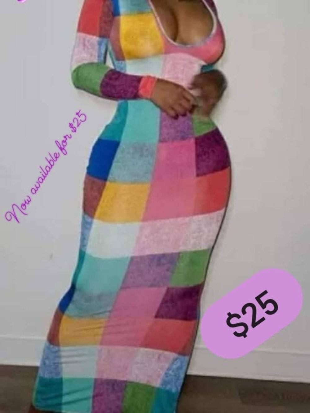 Women’s Multicolor Patchwork Bodycon Maxi Dress